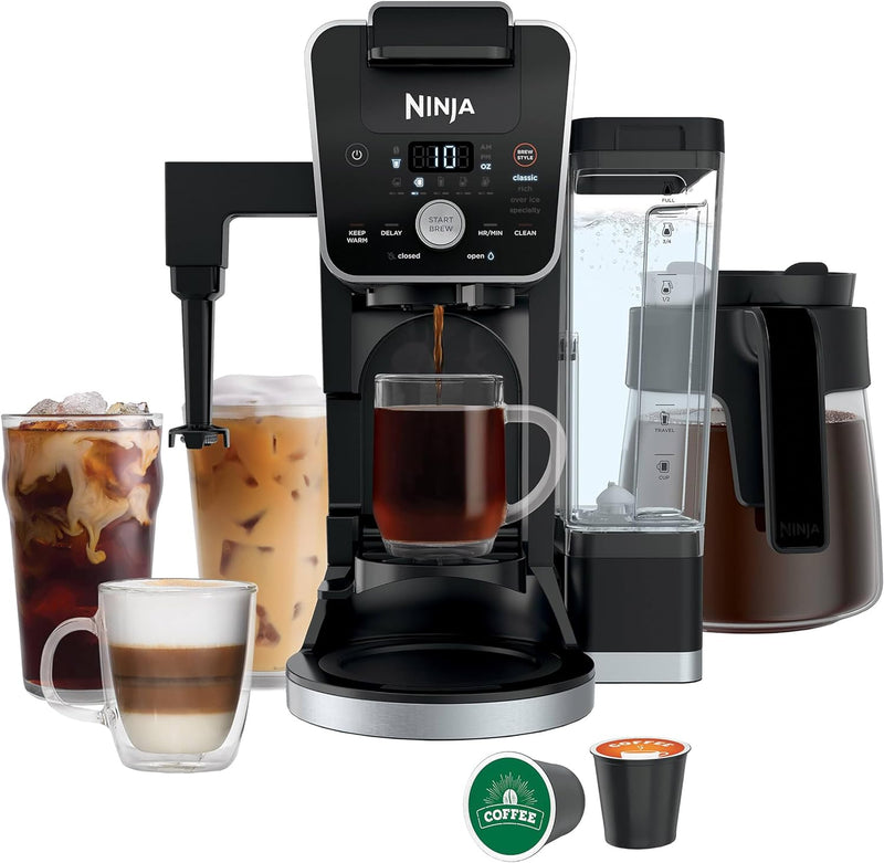 Ninja CFP451CO DualBrew System 14-Cup Coffee Maker, Single-Serve Pods & Grounds, 4 Brew Styles, Built-In Fold Away Frother, 70-oz. Water Reservoir Carafe, Black (Renewed) Extra Large