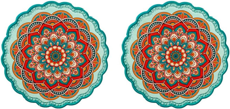 Arly Wipeable Hardboard Blue Trivets Mat for Heat Pot, Decor Cork Backed Insulation Pads with Mandala Style,Round 7.7 Inch Set of 2