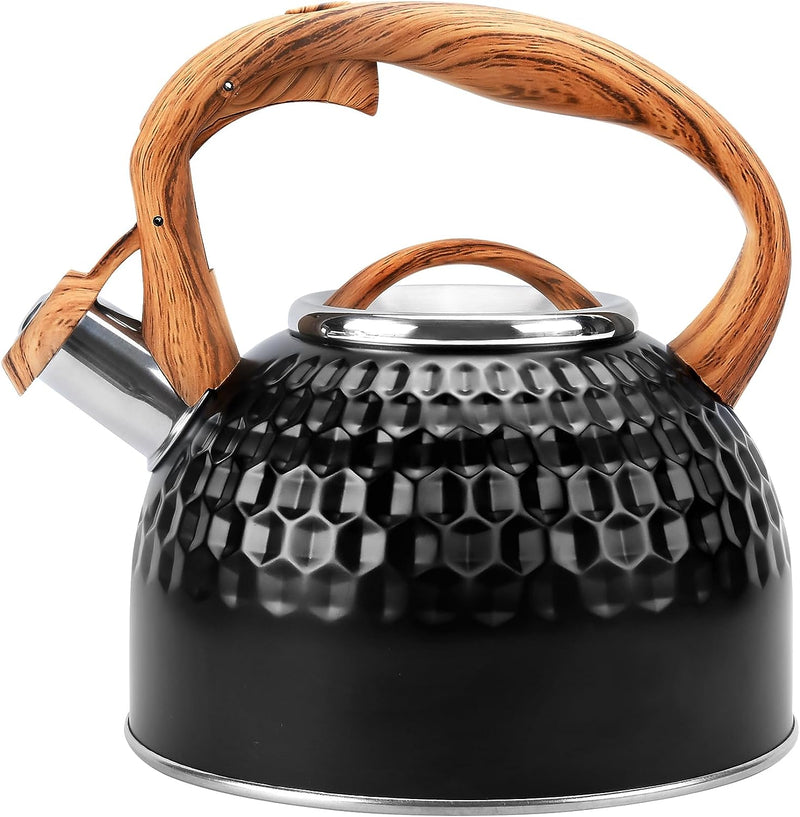 KIAADSY Tea Kettle, 3L Stainless Steel Whistling Tea Kettle for Stove Top, Food Grade Teapot with Wood Pattern Handle for Coffee, Tea, Milk etc, Gas Electric Applicable, Milk White