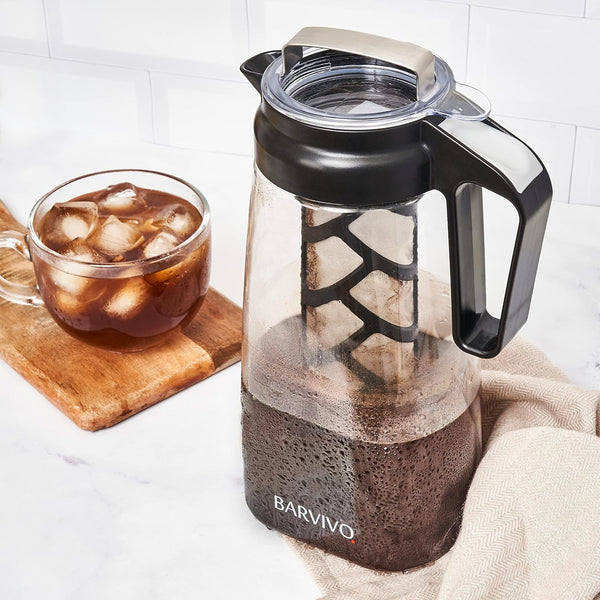 Barvivo Cold Brew Coffee Maker - Iced Coffee Maker, Cold Brew Pitcher to Blend Roast and Brew the Perfect Morning Coffee - 67.63oz / 2.11quart / 2L - BPA-Free Plastic