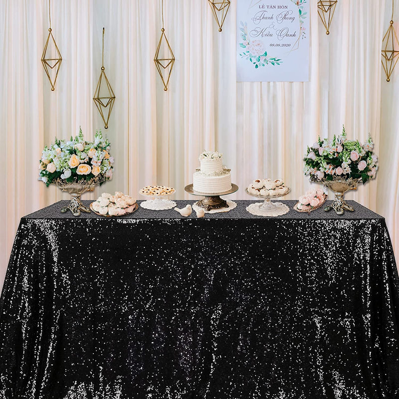 Black Sequin Tablecloth - 60X85 Inch Sparkle Table Cover for Weddings Birthdays and Events