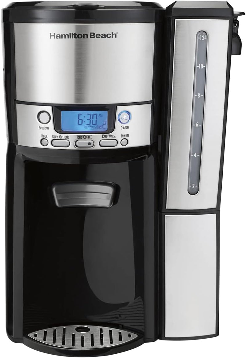 Hamilton Beach One Press Programmable Dispensing Drip Coffee Maker with 12 Cup Internal Brew Pot, Removable Water Reservoir, Black Next Gen (47600)