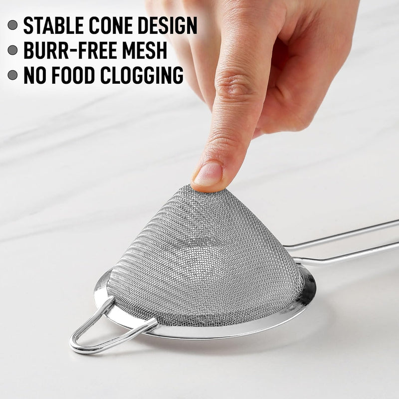 Zulay Stainless Steel Cocktail Strainer - Effective Cone Shaped Fine Mesh Strainer For Tea Herbs, Coffee & Drinks - Rust-Proof Tea Strainers For Loose Tea - Easy to Clean Drink Strainer (Silver)