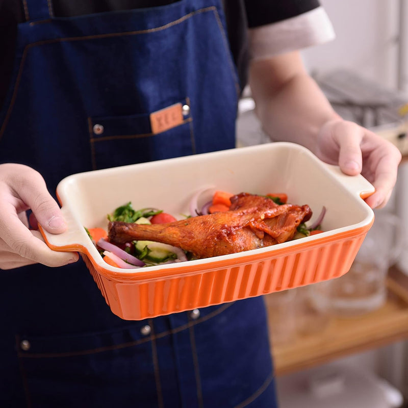 MALACASA Bakeware Set of 4, Porcelain Baking Pans Set for Oven, Casserole Dish, Ceramic Rectangular Baking Dish Lasagna Pans for Cooking Cake Kitchen, Orange(9.4"/11.1"/12.2"/14.7"), Series BAKE.BAKE