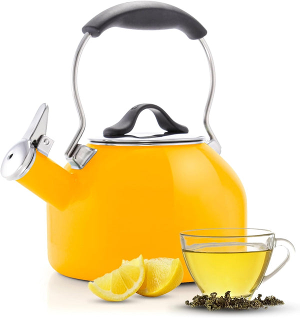 Chantal 1.8 QT Kettle, Oolong Series, Premium Enamel on Carbon Steel, Whistling, Even Heating & Quick Boil (Marigold)