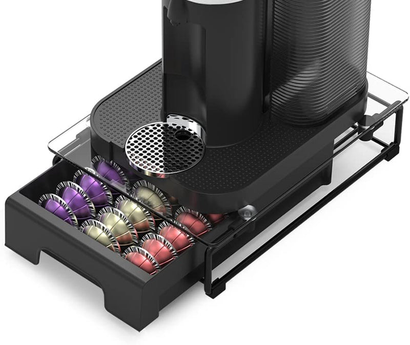 EVERIE Crystal Tempered Glass Organizer Drawer Holder Compatible with Nespresso Vertuo Capsules, Compatible with 40 Big or 52 Small Vertuoline Pods, 12'' Wide by 15.6'' Deep by 3.5'' High