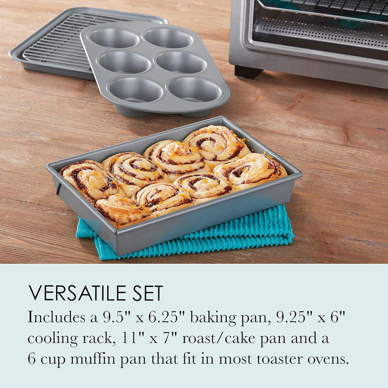 Chicago Metallic Non-Stick Toaster Oven Bakeware Set, 4-Piece, Carbon Steel