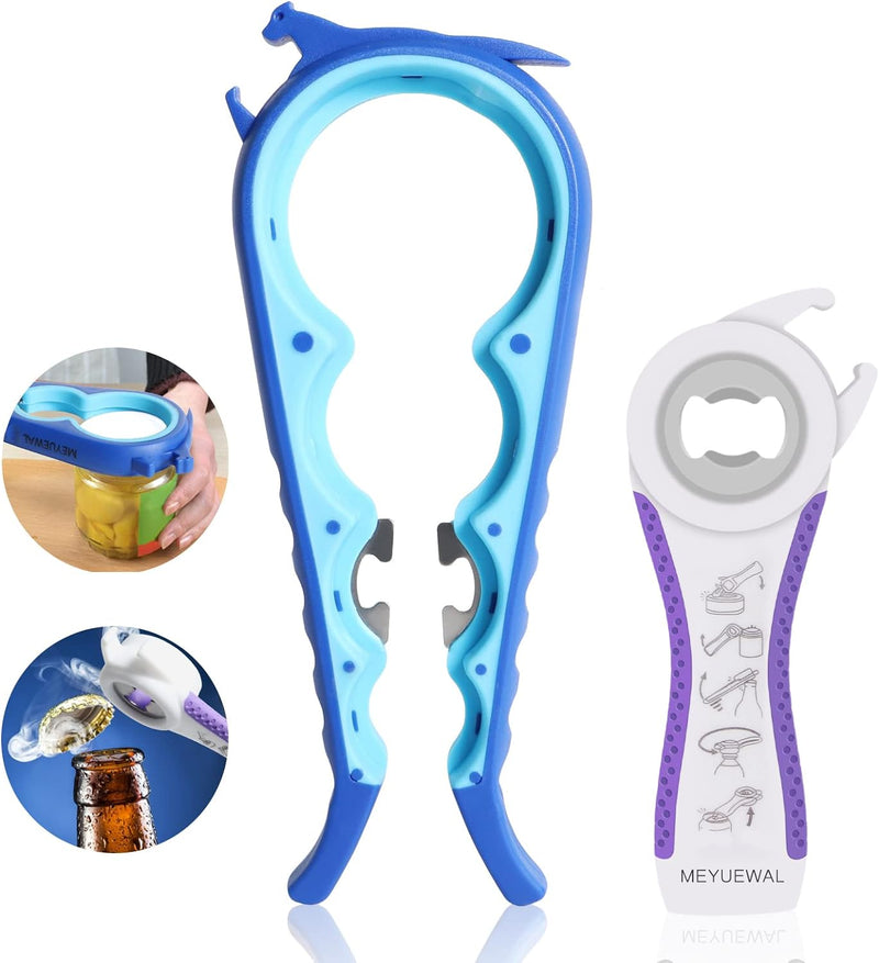 Jar Opener, 5 in 1 Multi Function Can Opener Bottle Opener Kit with Silicone Handle Easy to Use for Children, Elderly and Arthritis Sufferers (Blue)