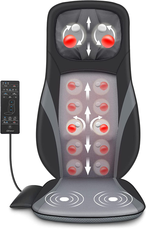 Snailax Shiatsu Back Massager with Heat -Deep Kneading Massage Chair Pad with Adjustable Intensity, Shiatsu Chair Massager to Relax Full Body Muscle