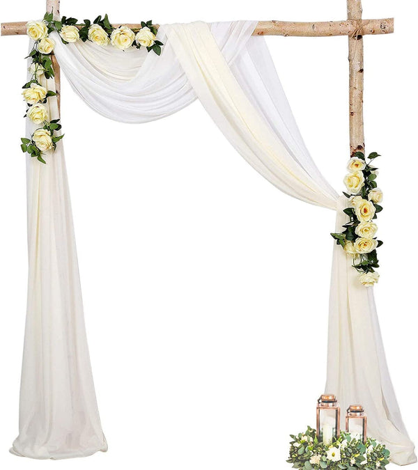 Wedding Arch Draping Fabric - Chiffon Backdrop Curtain for Parties and Decor - 6 Yards x 20 Ft Voile - Ivory and White