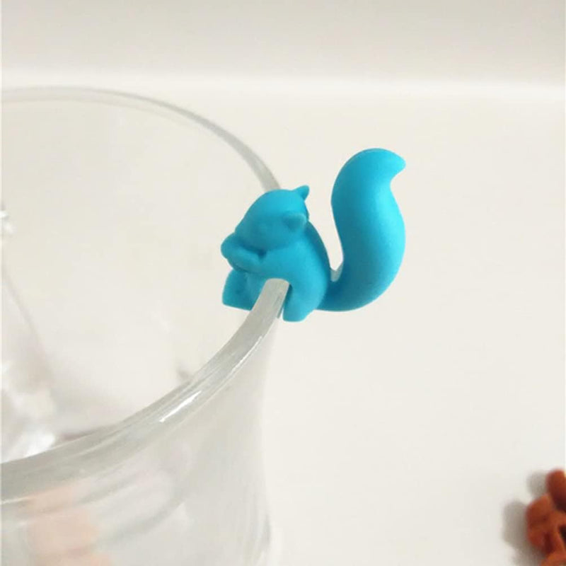 Gatuida 5PCS Silicone Tea Bag Holder Cute Squirrel Shape Glass Charm Tea Holder for Bar Cup Mug Drink Markers (Blue)