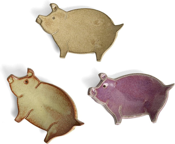 MudWorks Pottery Pig Tea Bag Coasters Trinket Plates, Set of 3