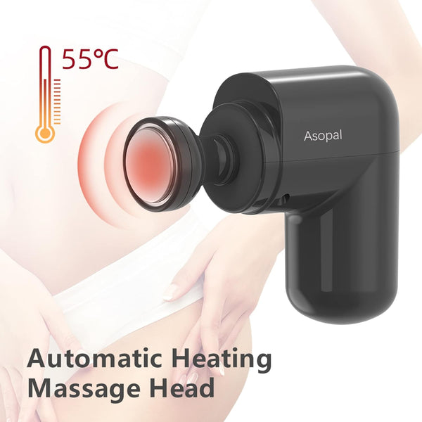 Asopal Mini Massage Gun Deep Tissue Massage Gun with Heat Head for Back Pain Relief, Pocket Size Percussion Massager Gun, Real Small Quiet Muscle Massage Gun with Carry Case (Black)