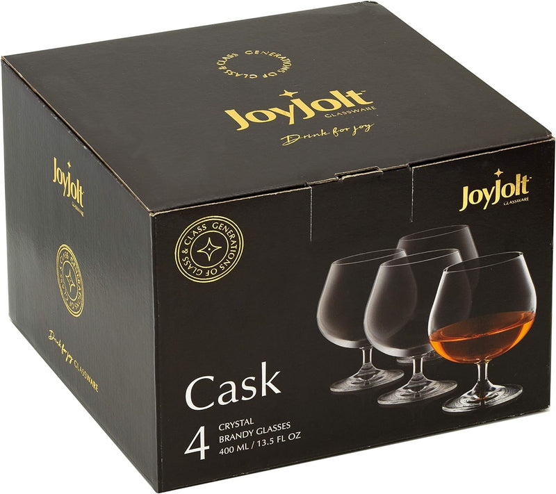 JoyJolt Brandy Glasses – Cask Collection Set of 4 Cognac Glasses – 13.5Oz Crystal Snifter Set – Premium Quality Craftsmanship – Ultra-Elegant Design – Perfect Size for Brandy, Cognac – Made in Europe