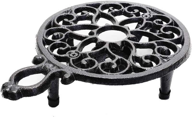 Sungmor Cast Iron Teapot Warmer Dish Cups Heater Pot Trivet - Rustic & Graceful Pattern Design with Tealight Holder - Heavy Duty & Decorative Candle Holder Stands for Heat Food Coffee Milk or Tea