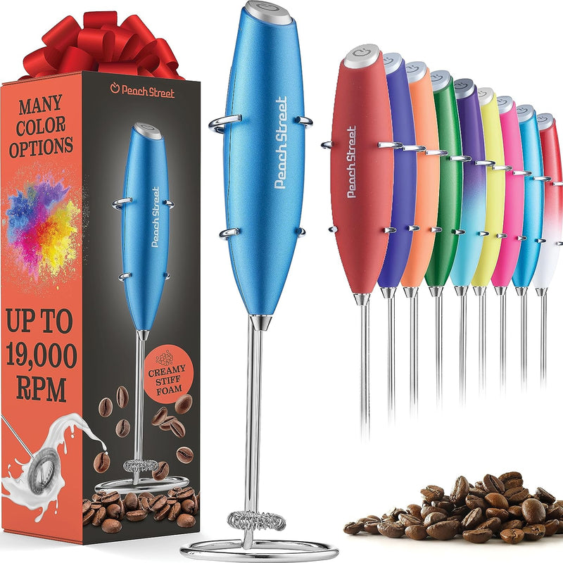 Powerful Handheld Milk Frother, Mini Milk Frother, Battery Operated Stainless Steel Drink Mixer - Milk Frother Stand for Milk Coffee, Lattes, Cappuccino, Frappe, Matcha, Hot Chocolate. Great Gift