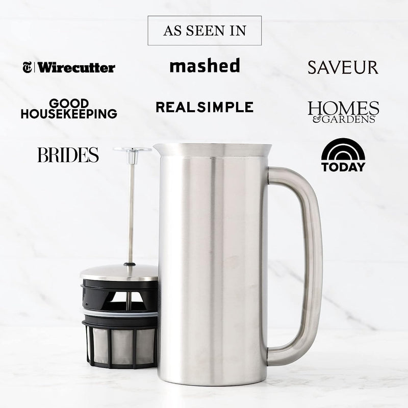 ESPRO - P7 French Press - Double Walled Stainless Steel Insulated Coffee and Tea Maker with Micro-Filter - Keep Drinks Hotter for Longer (Brushed Stainless Steel, 32 Oz) + ESPRO Coffee Paper Filters (100 Count)