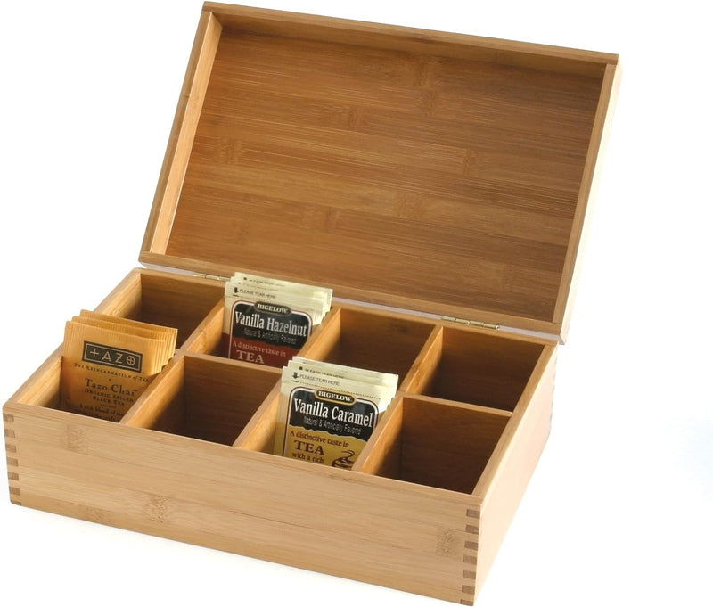 Lipper International Bamboo Wood Tea Box with 8 Compartments, 12-3/8" x 7-3/8" x 3-3/5"