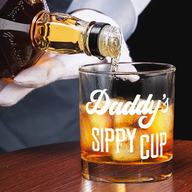 LIGHTEN LIFE Daddy's Sippy Cup Whiskey Glass 12 oz,Unique Dad Gift in Valued Wooden Box,Funny Gag Gift for New Dad,Father,Husband from Kids Wife for Father's Day,Birthday,Christmas