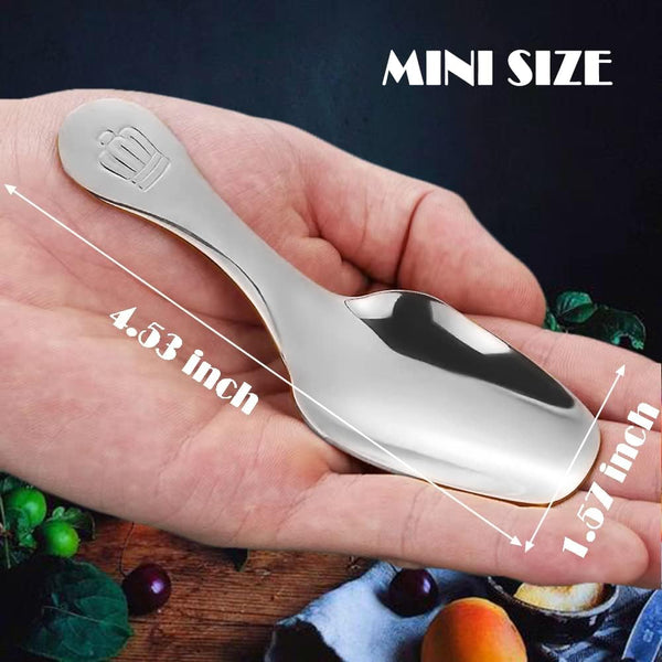 Small Salt Spoon Short Stainless Steel Silver Mini Scoop for Jars, Jam, Spices, Condiments, Seasoning, Sugar, Honey, Coffee, Tea, Mustard, Ice Cream