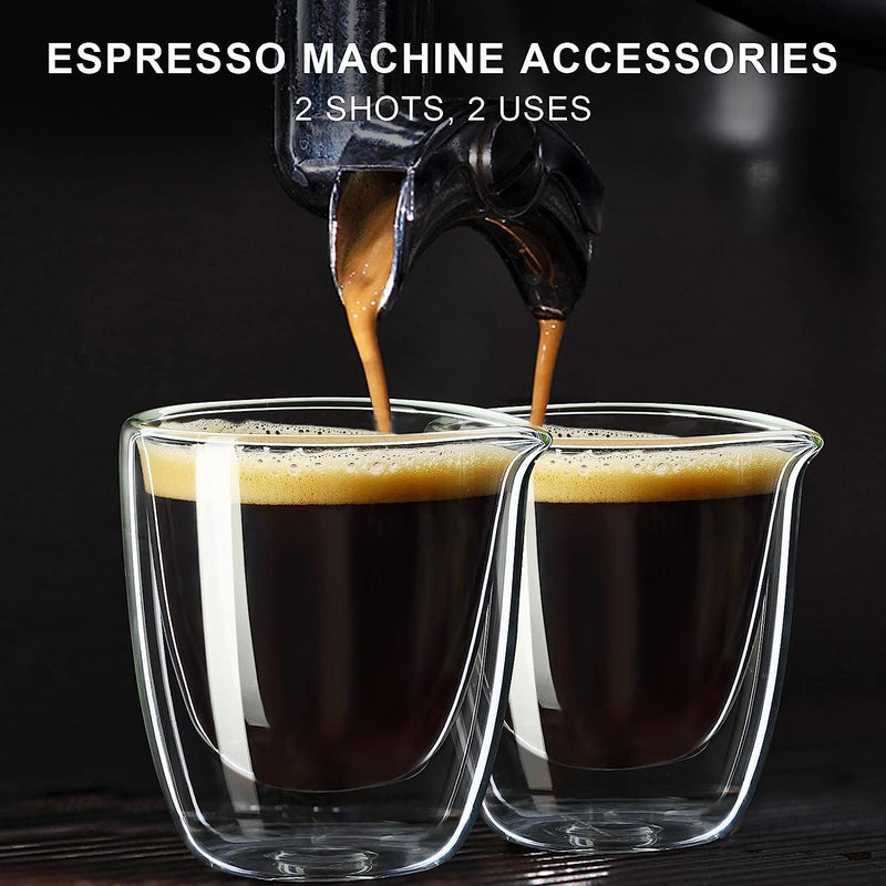 PARACITY Espresso Cups Set of 2, Double Walled Espresso Shot Glass with Spout, High Borosilicate Glass Expresso Coffee Cup, Expresso Shots Cup, Clear Glass Espresso Accessories 2.7 OZ