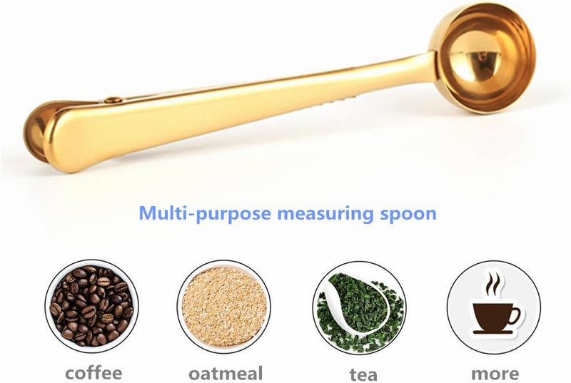 Voice on growth Coffee Scoop, Stainless Steel Golden Multi Function Coffee Measuring Spoon，Great Measuring Coffee, Tea，Protein Powder, Instant Drinks More - Perfect Coffee Spoon Bag Clip