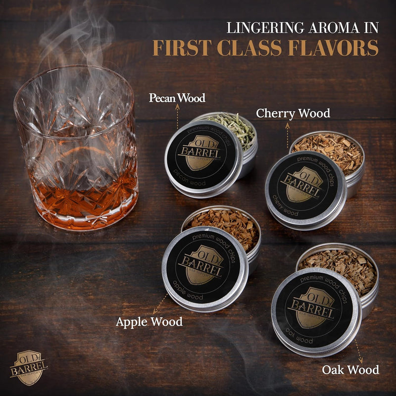 Cocktail Smoker Kit with Torch-4 Flavors Wood Chips-Old Fashioned Cocktail Kit-Premium Whiskey Smoker-Perfect Bourbon Gifts for Men-Bourbon Smoker-(No Butane)