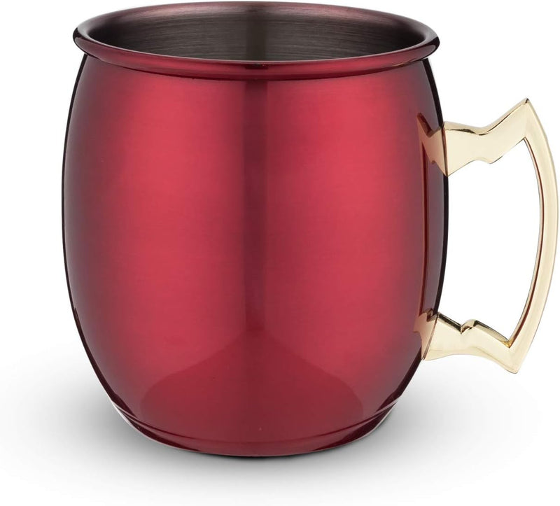 Twine Moscow Mule mugs, Stainless Steel Moscow Mule Cup, Cocktail drinkware, Copper Bar Cart Accessories, 16oz, Red