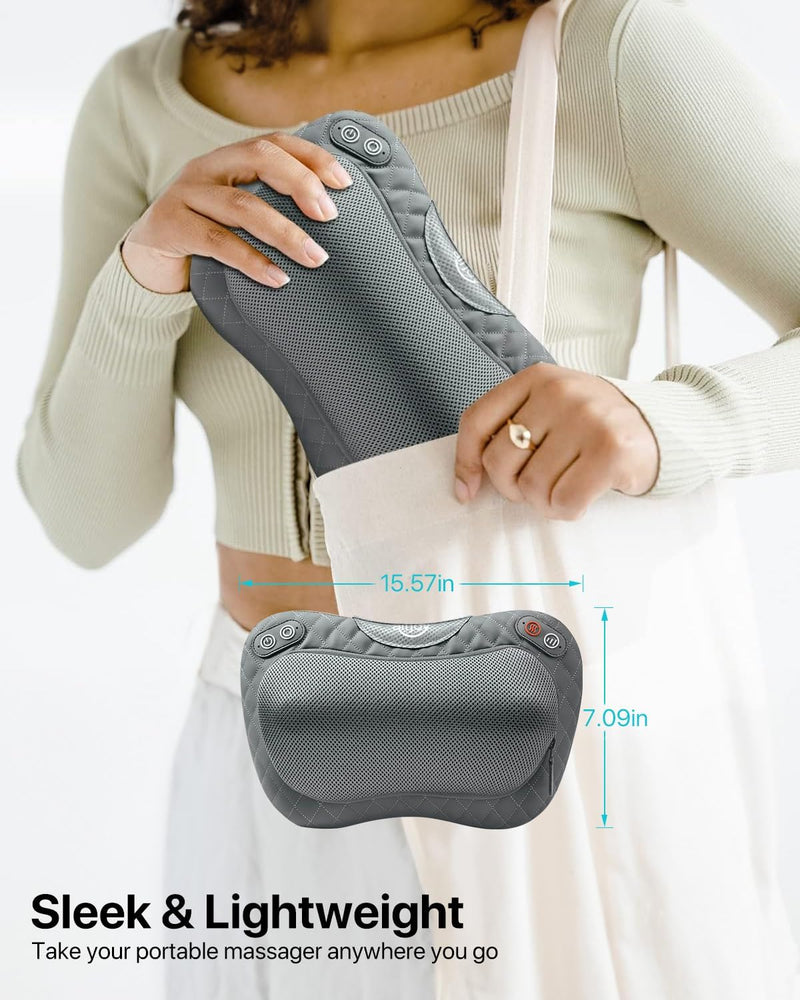 ALLJOY Cordless Shiatsu Neck and Back Massager with Soothing Heat, Rechargeable 3D Kneading Massage Pillow for Muscle Pain Relief, Use Unplugged, Detachable Cover