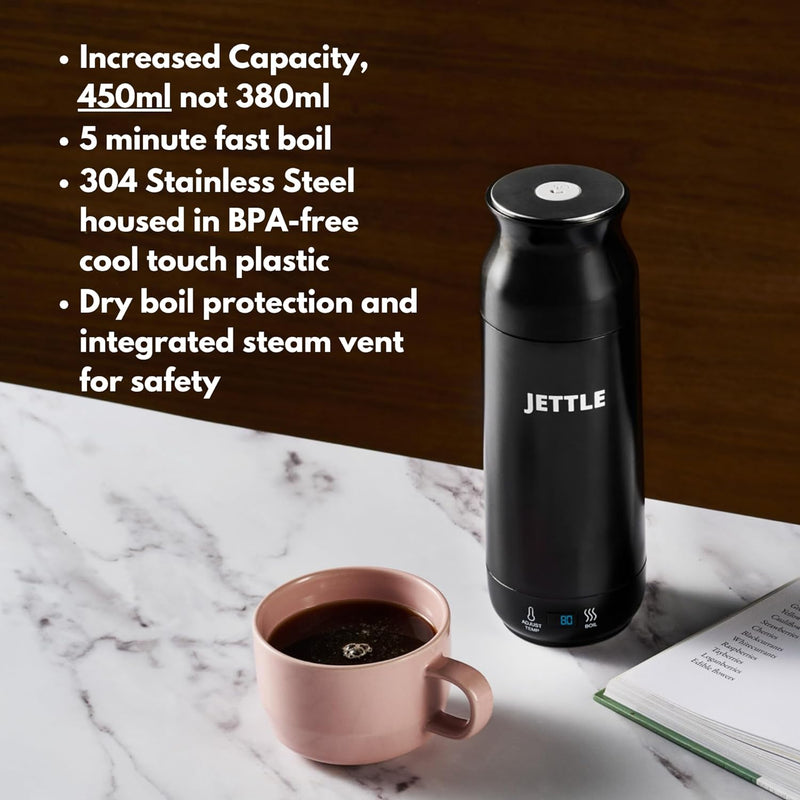 Jettle Electric Kettle - Travel Portable Heater for Coffee Tea Milk Soup - Stainless Steel Travel Water Boiler tea pot with Temperature Control - LED - Automatic Power Off - 450ml - Kitchen Appliance