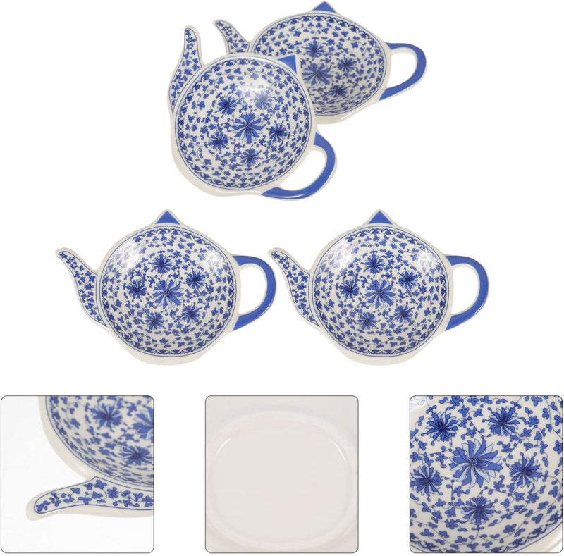 Cabilock 4pcs Teapot Shaped Ceramic Dish Ketchup Saucer Soup Spoon Holder Teapot Shaped Teabag Coaster Ceramic Tea Bag Ring Holders Dipping Dishes Ceramics Dessert Small Teaspoon