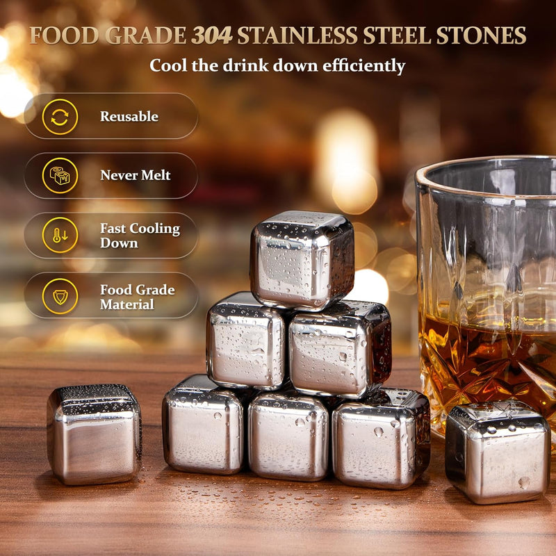 13 in 1 Whiskey Glasses Set Gifts for Men, Whiskey Stones Bourbon Drinking Glass with Wooden Gift Box, Cocktails Scotch Cups Birthday Gift Set for Him