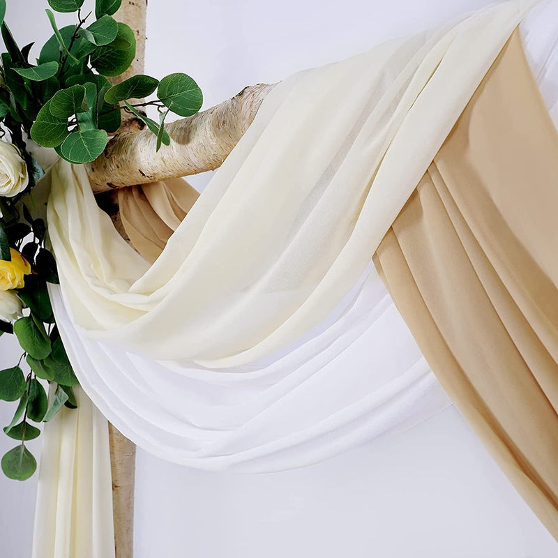 Wedding Arch Backdrop Curtain - White Sheer Chiffon Panels 6 Yards Nude and Cream Party Drapes for Decoration