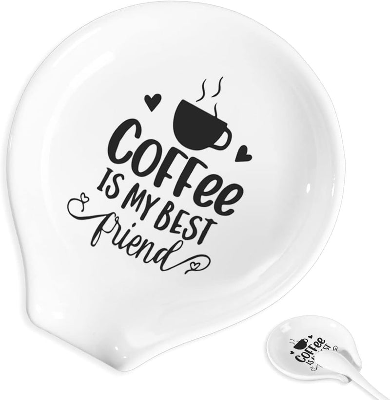 Coffee Spoon Rest and Spoon,Funny Coffee Quote Ceramic Coffee Spoon Holder-Station Decor Coffee Bar Accessories-Gifts for Coffee Lovers (Good Days)