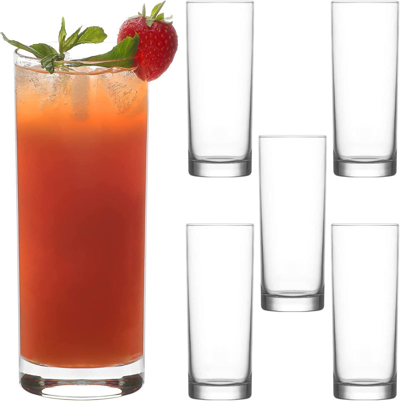 lav Collins Drinking Glasses Set of 6 - Tall Highball Glasses 12 Oz for Water Juice Lemonade Bloody Mary Cocktails - Bar Home Kitchen Glassware Tumblers - Acrylic Iced Coffee Cups