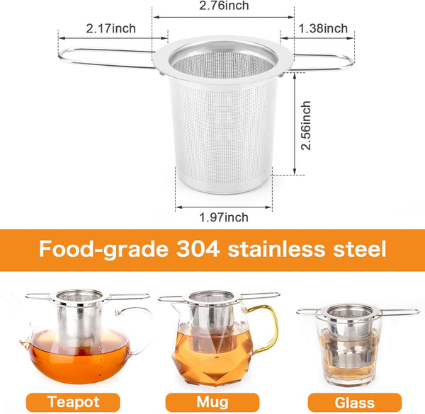 2Pack Tea Strainer, Stainless Steel Tea Infuser Basket Sitting in Mugs, Evmliy Tea Infusers for Loose Tea, Fine Mesh Tea Diffuser Long-Handled Tea Strainers Filters, Tea Steeper for Leaf (2Pack)