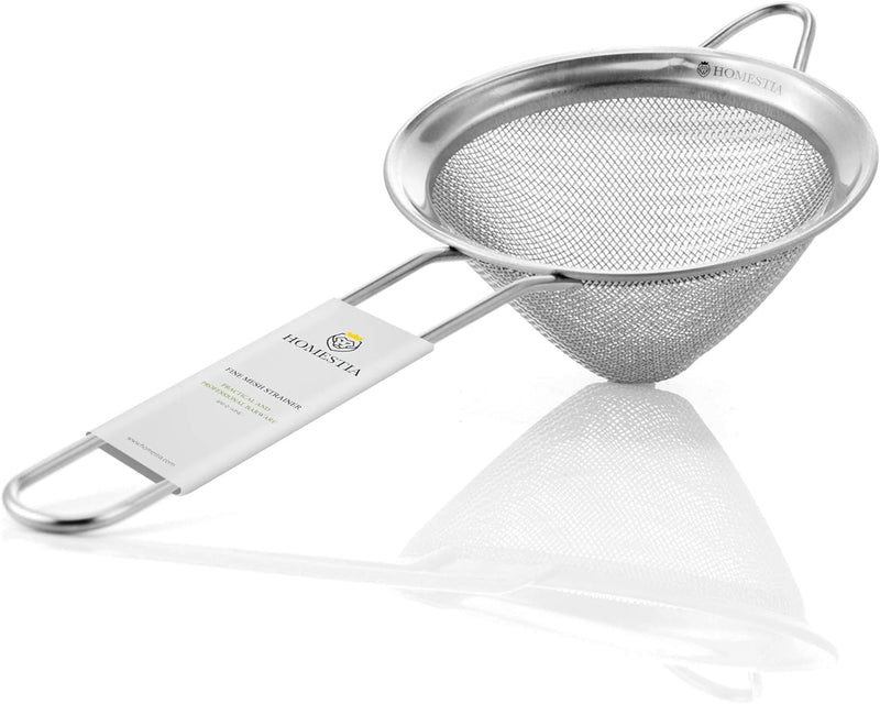 Homestia 2 Pcs Fine Mesh Sieve Strainer Stainless Steel Double Cocktail Strainer Coffee Strainers Tea Strainer with Long Handle Double Straining Utensil 3.3 inch