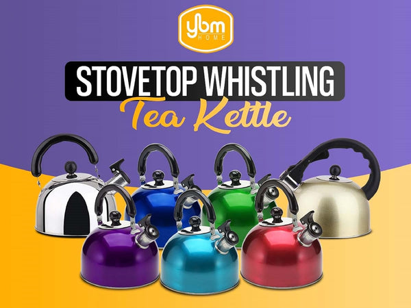 YBM Home Stainless Steel Stovetop Whistling Tea Kettle 3L with Handle, Induction Compatiable - Gold
