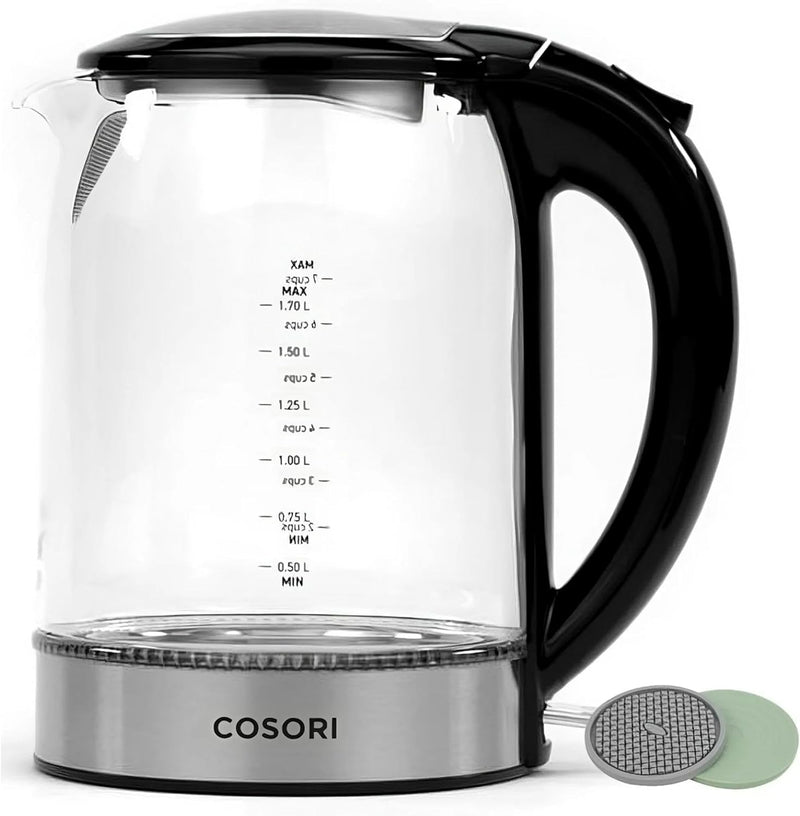 COSORI Speed-Boil Electric Tea Kettle, 1.7L Hot Water Kettle (BPA Free) 1500W Auto Shut-Off & Boil-Dry Protection, LED Indicator Inner Lid & Bottom, Transparent