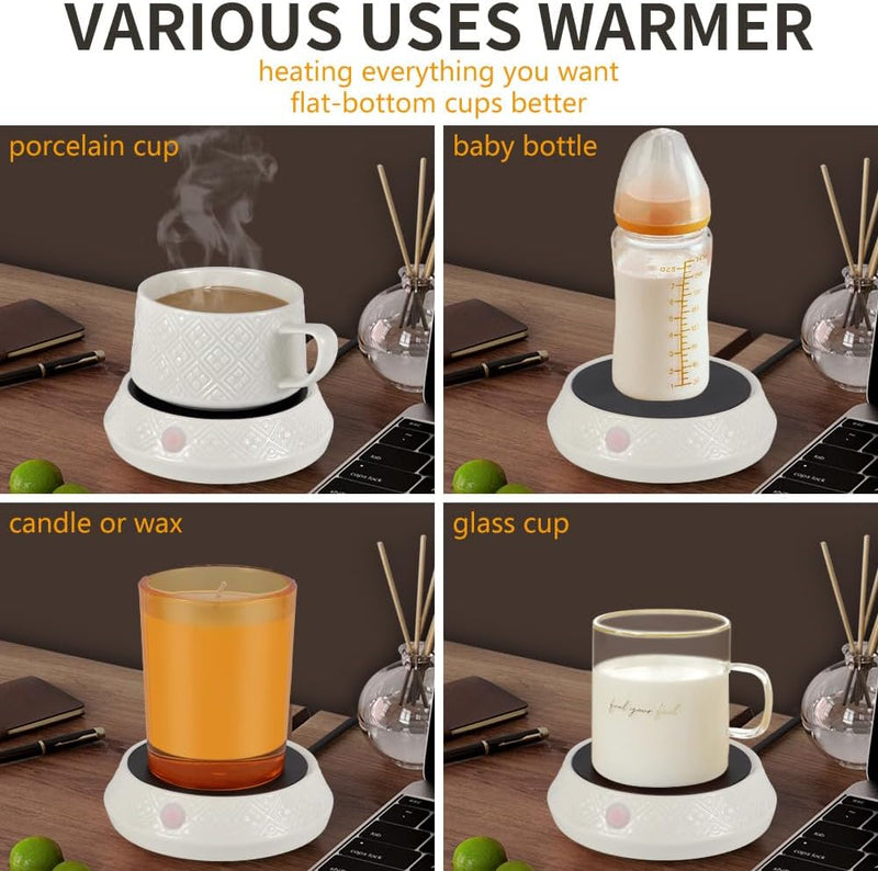 Ceramic Coffee Mug Warmer Set, Electric Candle Wax Warmer, Coffee Warmer for Desk, 3 Timed Thermos Setting for Heating Coffee, Beverage, Milk, Tea and Hot Chocolate-Birthday Gifts（with Cup）