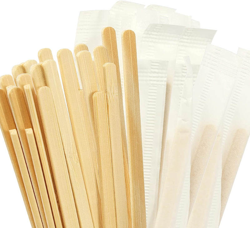 100pcs Bamboo Coffee Stirrers Individually Wrapped, 5.5 Inch Disposable Wood Swizzle Stick Beverage Mixer, Eco Friendly Long Wood Stir Sticks for Mixing Cocktail Hot Chocolate Drinking Tea