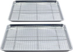 Checkered Chef Baking Sheets for Oven - Half Sheet Pan with Stainless Steel Wire Rack Set 1-Pack - Easy Clean Cookie Sheets, Aluminum Bakeware