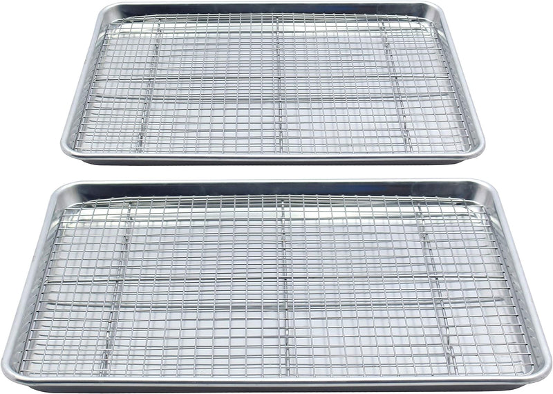 Checkered Chef Baking Sheets for Oven - Half Sheet Pan with Stainless Steel Wire Rack Set 1-Pack - Easy Clean Cookie Sheets, Aluminum Bakeware