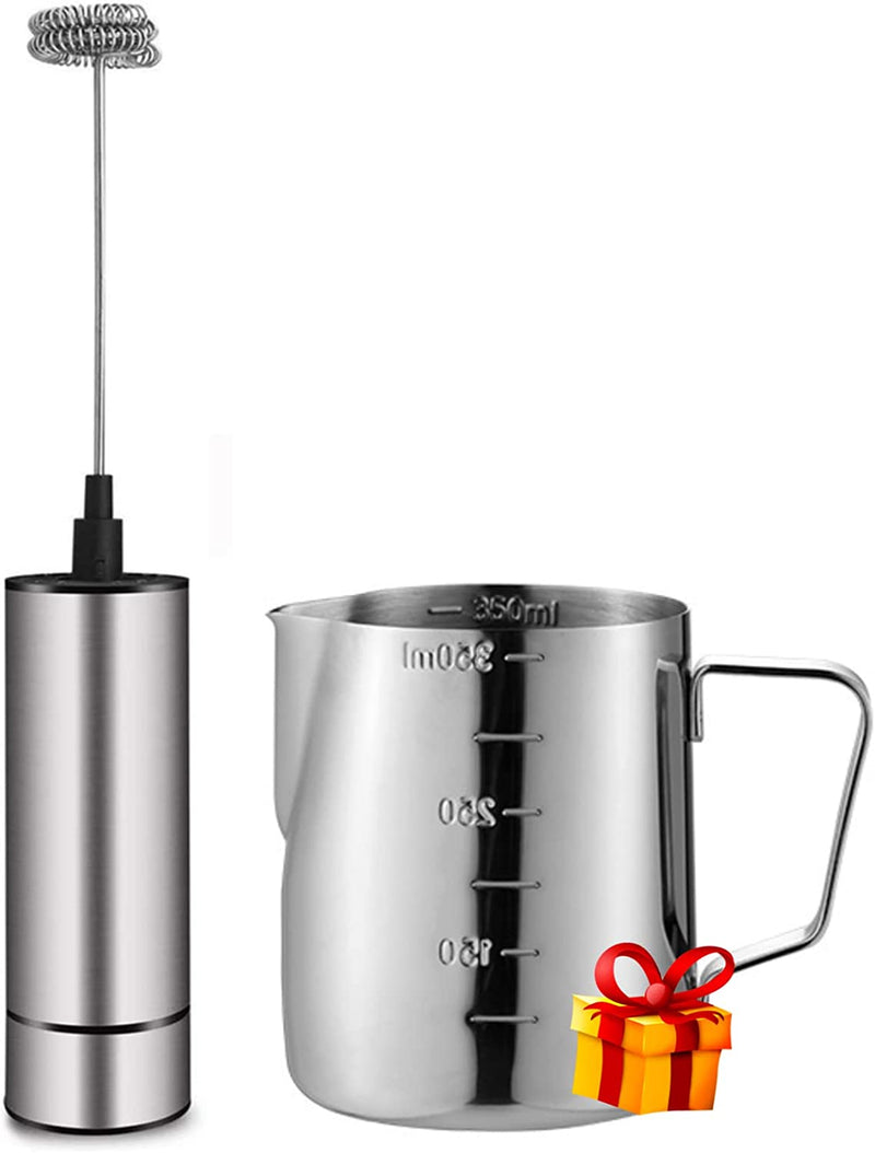 Milk Frother Handheld Battery Operated, Coffee Frother for Milk Foaming, Latte/Cappuccino Frother Mini Frappe Mixer for Drink, Hot Chocolate, Stainless Steel Silver