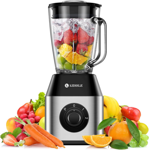 KIDISLE Professional Crusher Blender 2.0, 1200W Powerful Smoothie Blender, 52oz Glass Jar, Shakes and Smoothies, Ice Crush, Frozen Fruit, Stainless Steel