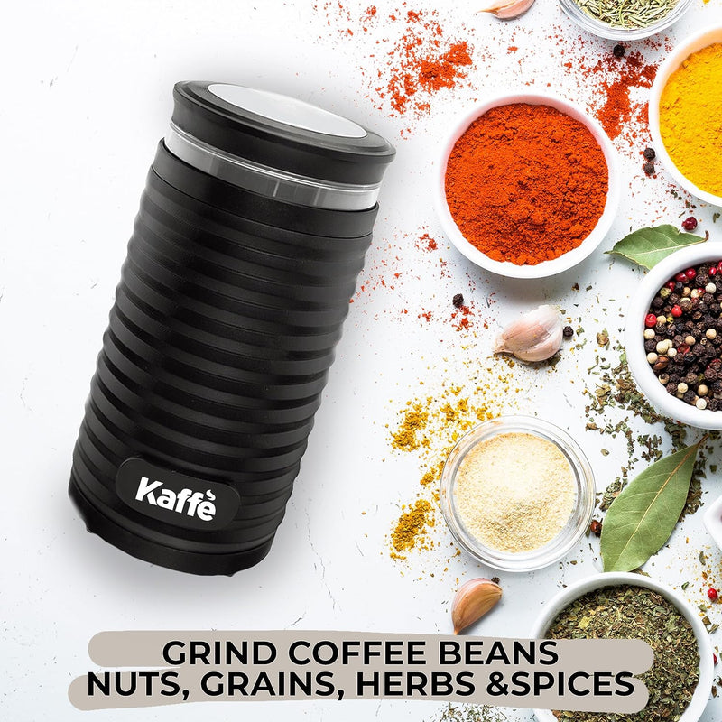 Kaffe Electric Coffee Bean Grinder w/Cleaning Brush - Easy On/Off - Perfect for Espresso, Herbs, Spices, Seeds, Nuts, Grains - 3.5oz / 14 Cup (Modern, Matte Black)