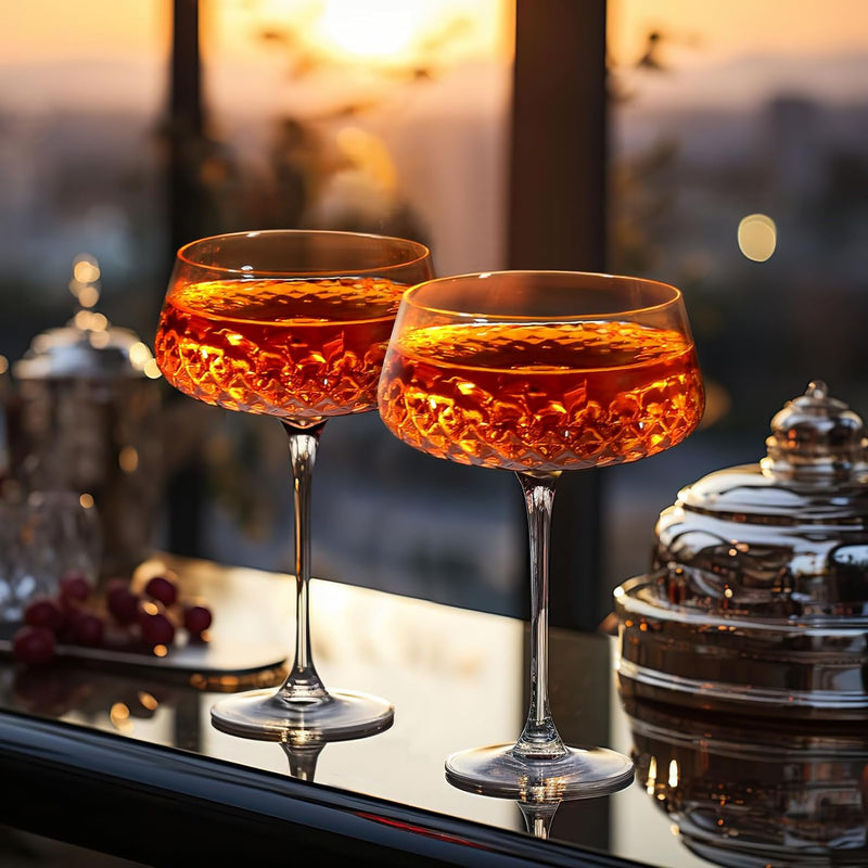TOLDATLI Coupe Glasses, Martini Glasses Set Of 4, Vintage Champagne Coupe Glasses, 12oz Large Martini Glass, Retro Style Cocktail Glass For Elegant Bar Drinks, Vintage Art Deco Glassware