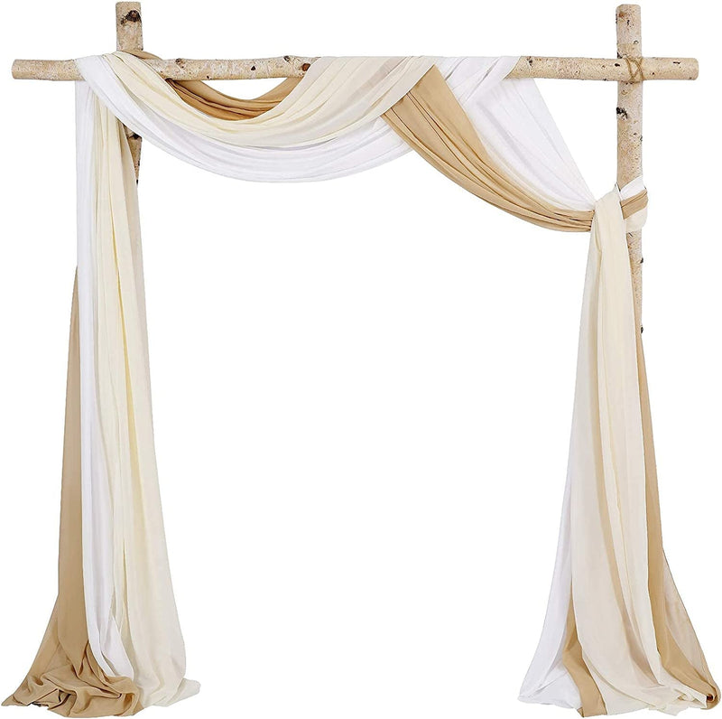 Wedding Arch Backdrop Curtain - White Sheer Chiffon Panels 6 Yards Nude and Cream Party Drapes for Decoration