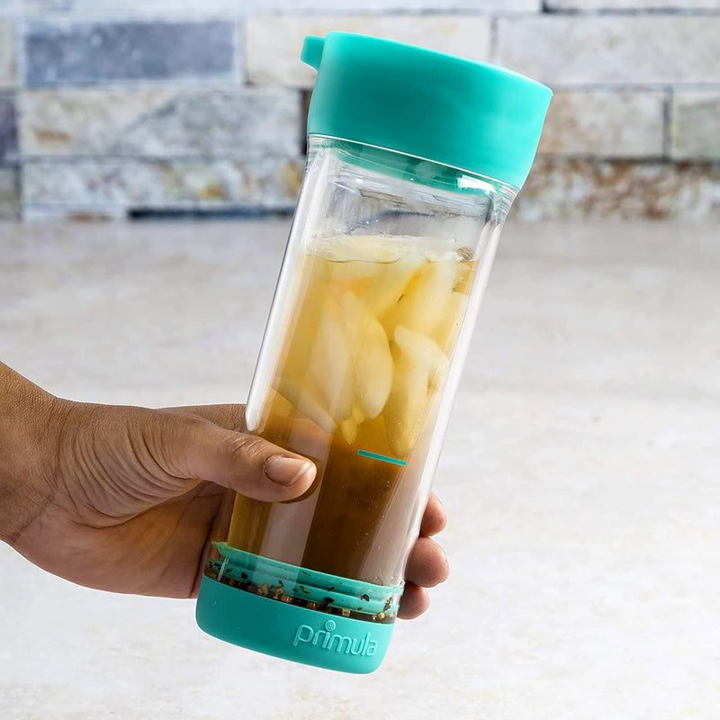 Primula Press and Go Iced Tea Iced Tea Brewer and Tumbler For Loose Leaf or Bagged Teas, Double Wall Travel Tea Mug with Stainless Steel Infuser, Leakproof, Dishwasher Safe, Teal
