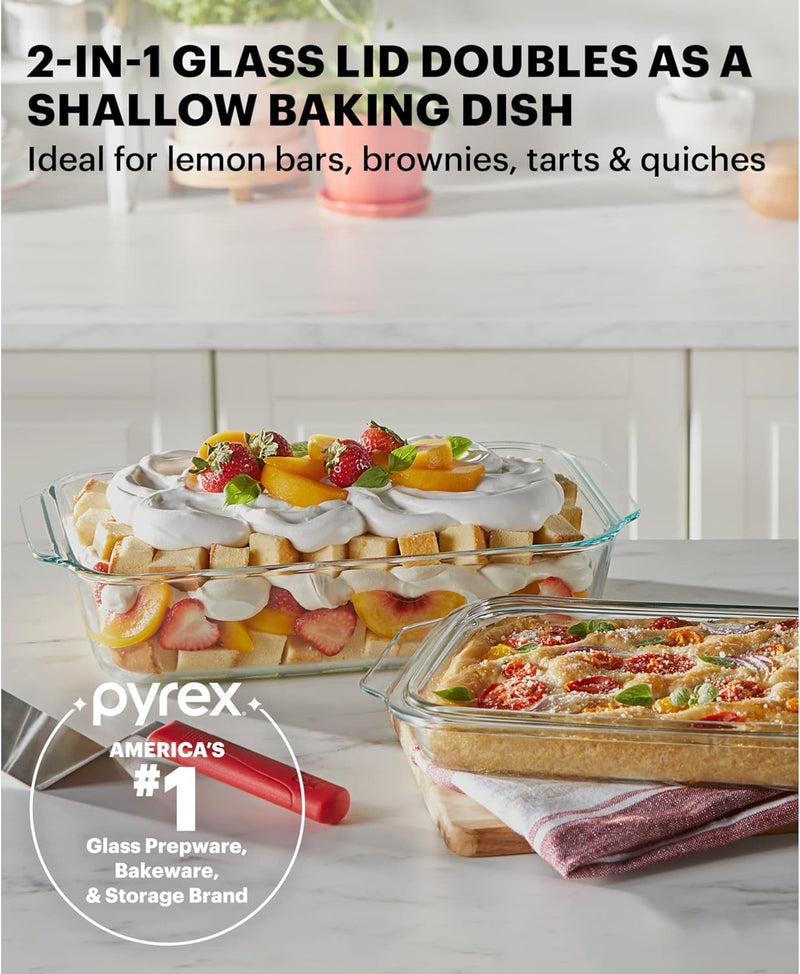 Pyrex Deep 5.2-Qt (9"x13") 2-in-1 Glass Baking Dish with Glass Lid, Extra Large Rectangular Baking Pan For Casserole & Lasagna, Dishwasher, Freezer, Microwave and Pre-Heated Oven Safe